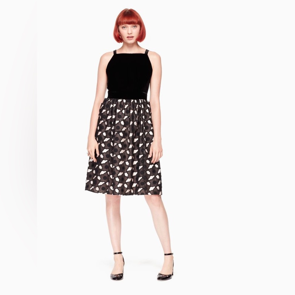 NWT $478 Kate Spade Poppy Cutwork Fit And Flare Dress In Black